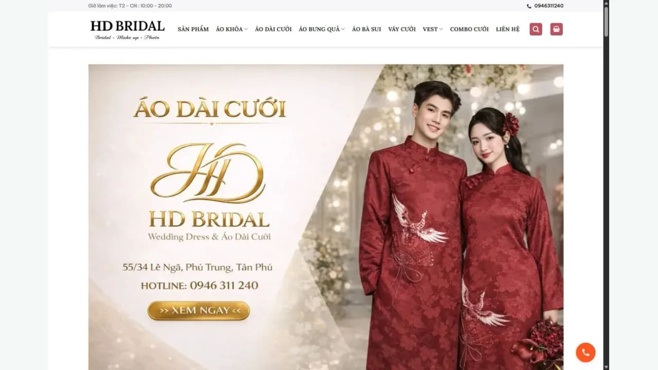 Trang chủ website HD Bridal do Cyno thiết kế