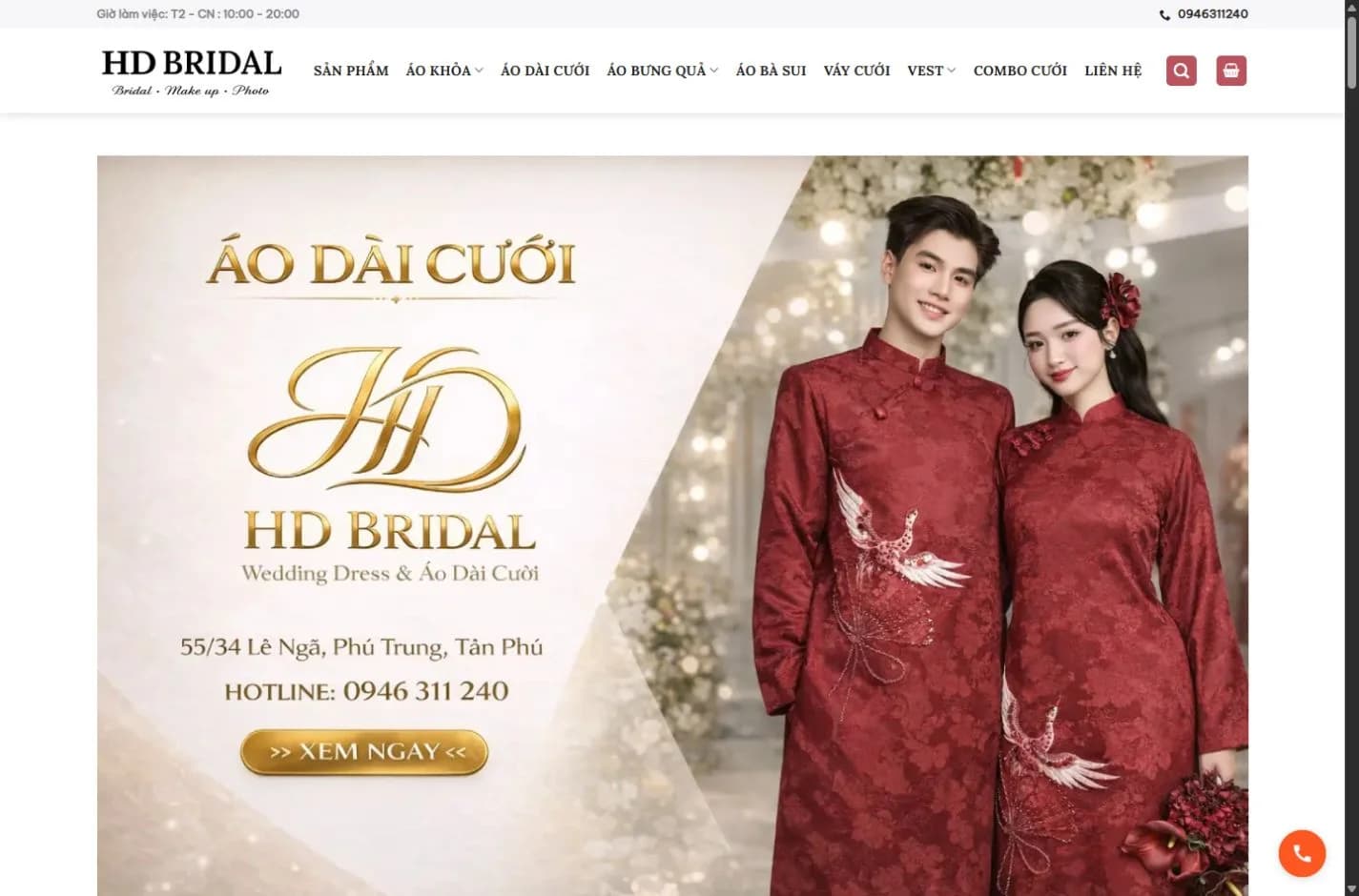 Trang chủ website HD Bridal do Cyno thiết kế