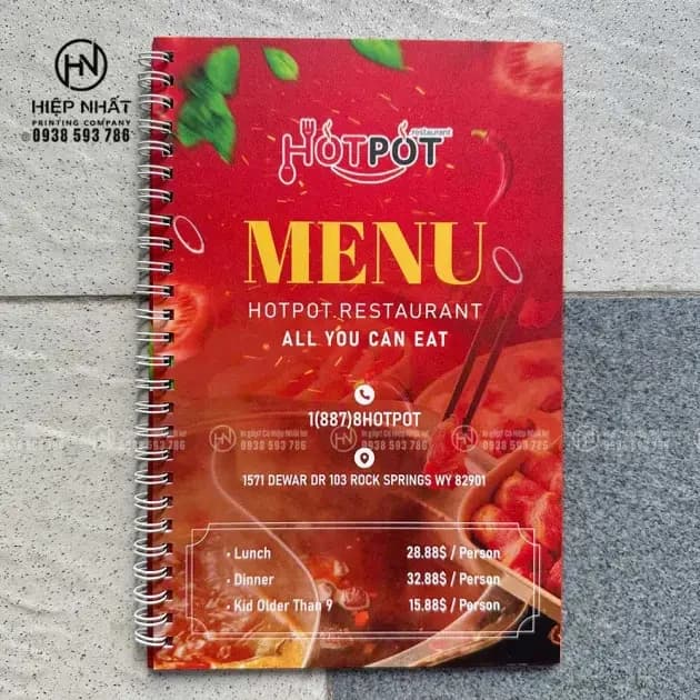 Mẫu menu nhựa lò xo của In Hiệp Nhất