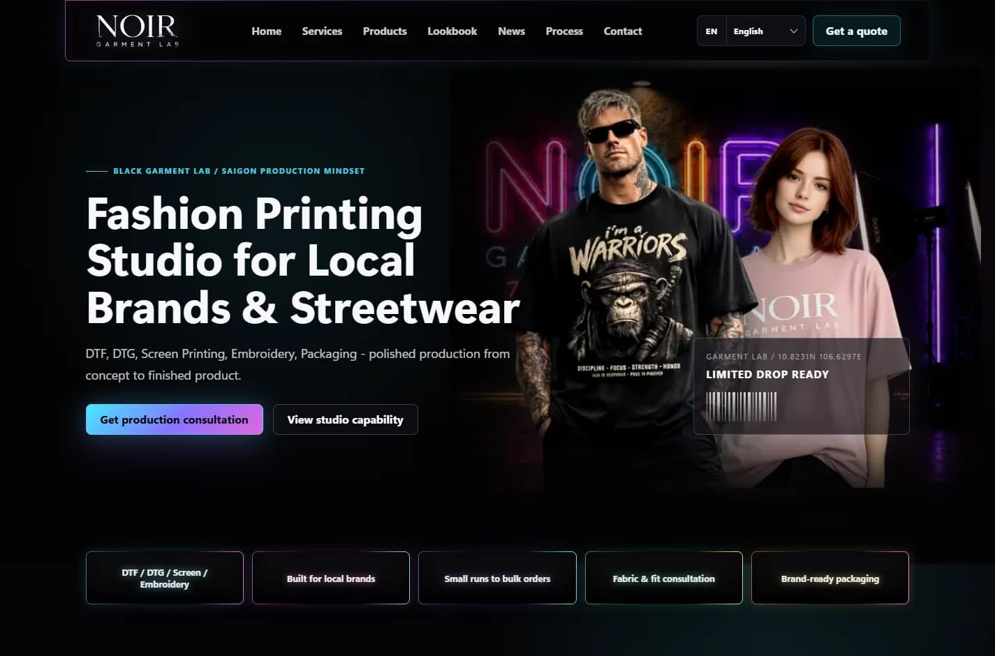 Giao diện dự án Noir Garment Lab