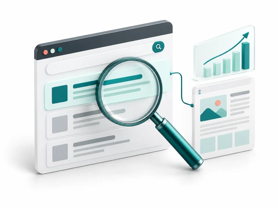 Minh họa AI công cụ tìm kiếm, nội dung website và đo lường SEO