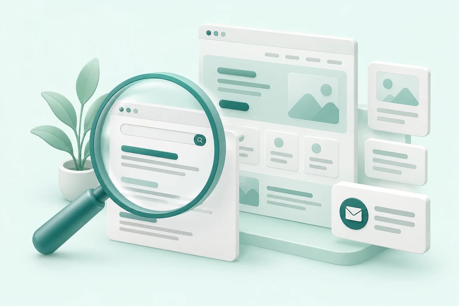 Minh họa tìm kiếm, nội dung website phù hợp và yêu cầu liên hệ