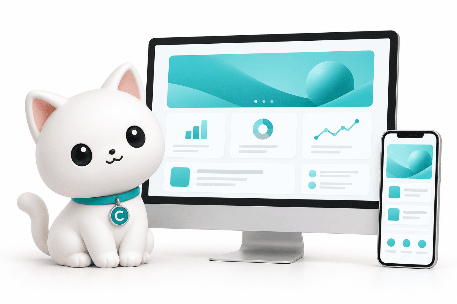 Linh vật Cyno cạnh màn hình website và điện thoại