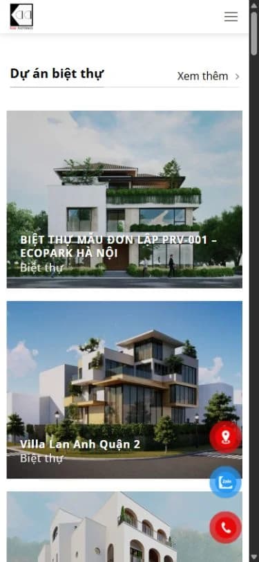 Danh mục dự án KAA Architects hiển thị trên màn hình điện thoại