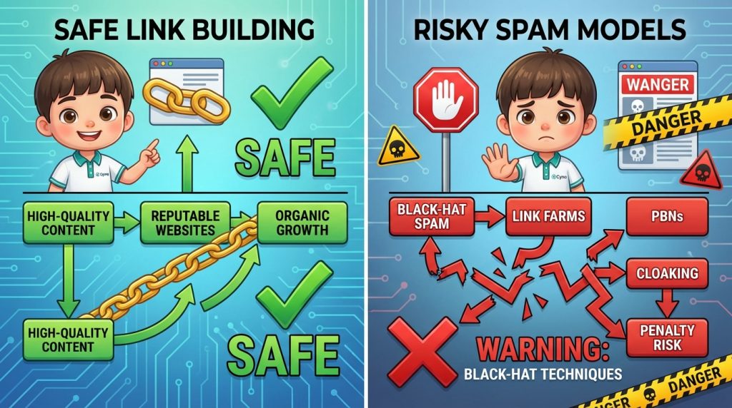 So sánh các mô hình link building an toàn và rủi ro theo Google