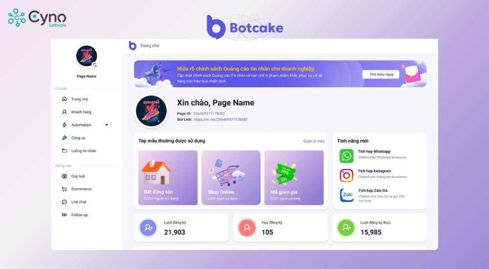 Phần mềm chatbot Botcake