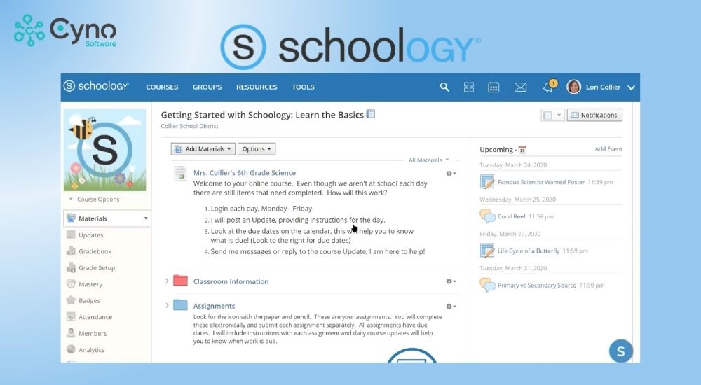 Schoology nền tảng theo dõi lớp học
