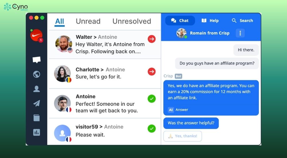 phần mềm live chat Crisp
