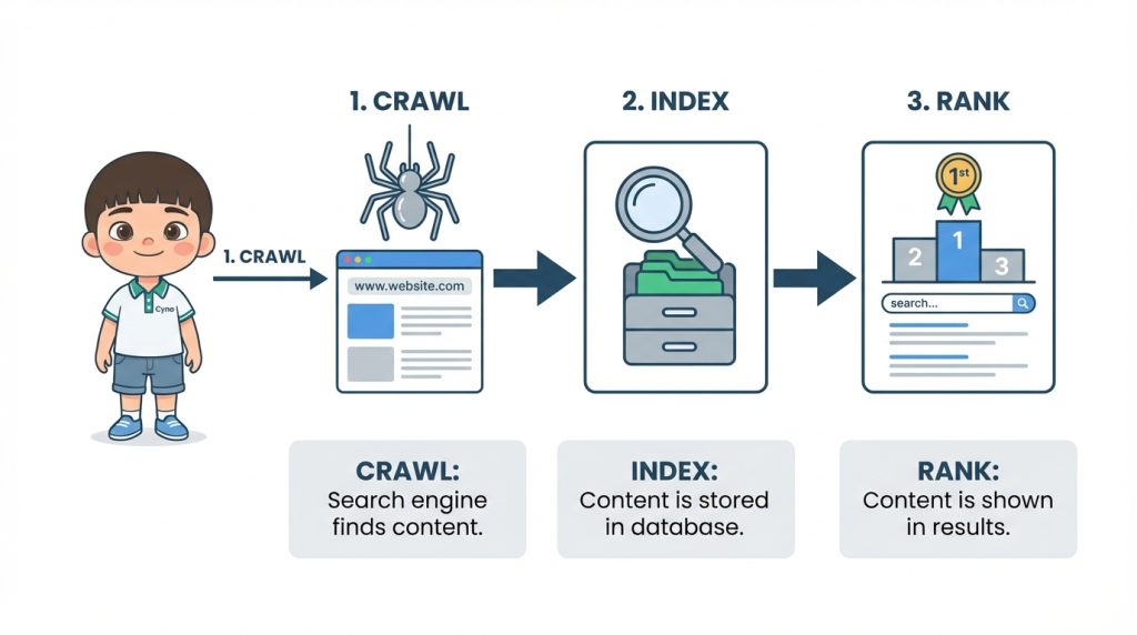 Mô hình crawl index rank là nền tảng hoạt động của Google Search