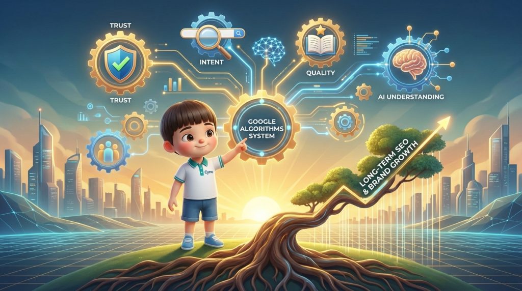 Các thuật toán Google cùng vận hành để xây dựng SEO bền vững trong thời đại AI