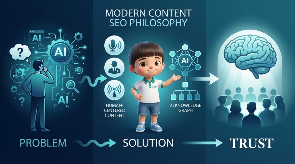 Content SEO thời đại AI dựa trên tư duy Problem Solution Trust để xây dựng niềm tin bền vững