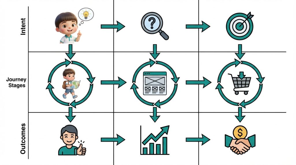 Tổng hợp ý định từ khóa và giai đoạn hành trình người dùng trong SEO