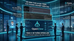 Hệ sinh thái AI doanh nghiệp gồm Chat GPT, Claude và OpenClaw trong một kiến trúc vận hành hiện đại.
