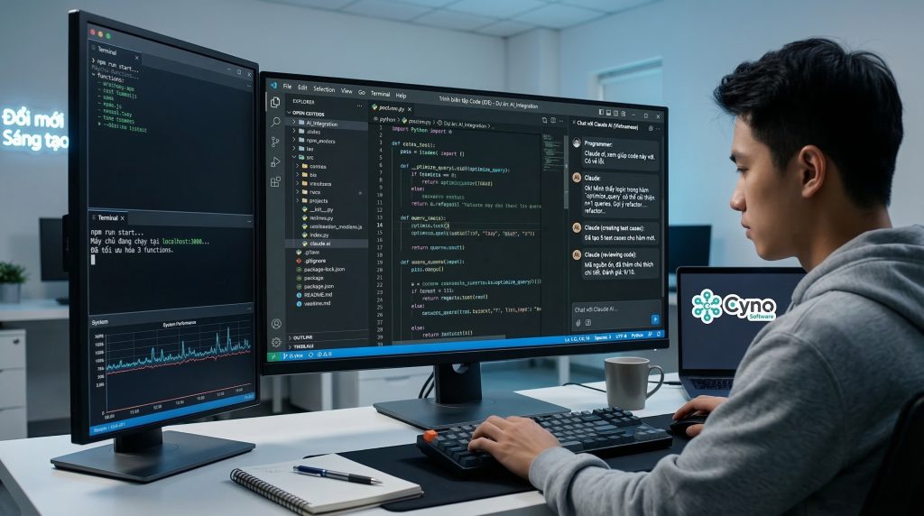 Claude AI hỗ trợ lập trình viên phân tích code, sửa lỗi và tăng năng suất phát triển phần mềm.