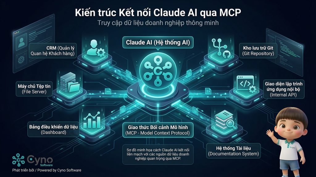 Claude AI kết nối với dữ liệu, công cụ và phần mềm doanh nghiệp thông qua Model Context Protocol MCP.