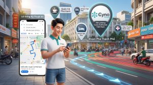 Người dùng đang sử dụng Google Maps trên điện thoại để tìm đường và khám phá các địa điểm xung quanh trong môi trường đô thị hiện đại.