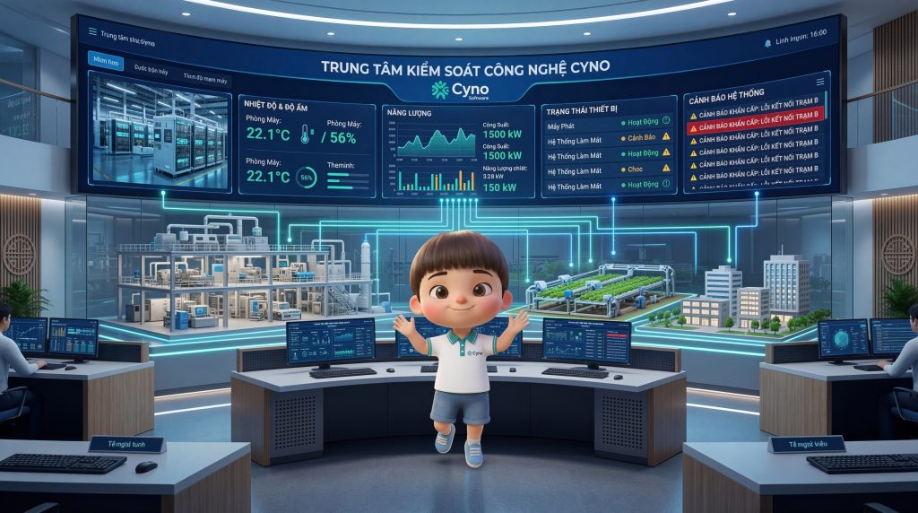 Hình ảnh minh họa hệ thống IoT giúp doanh nghiệp giám sát dữ liệu, thiết bị và vận hành thông minh theo thời gian thực.