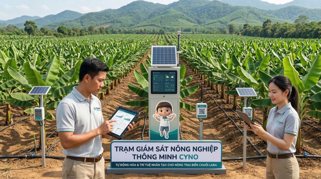 Nông trường chuối Laba ứng dụng tưới nhỏ giọt và giám sát dữ liệu trong mô hình nông nghiệp công nghệ cao tại Tây Nguyên.
