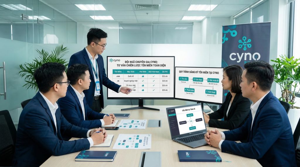 Đội ngũ CYNO tư vấn lựa chọn, đăng ký và cấu hình tên miền phù hợp cho doanh nghiệp.